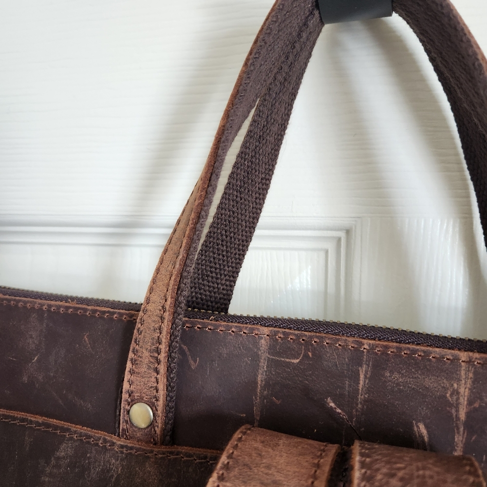 Leather Backpack Tote in Distressed Brown - Picture 7 of 16